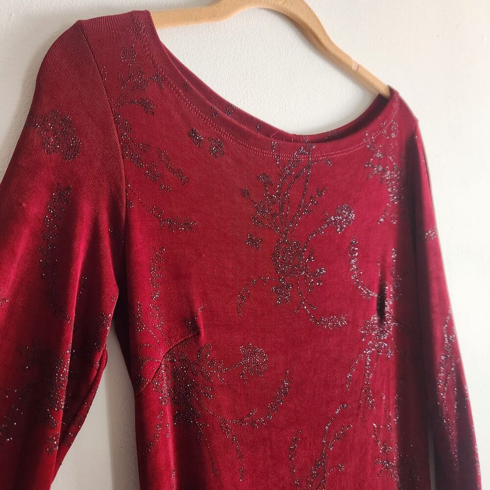 XOXO Vtg Jersey Dark Red Black Stones L Whimsigoth Dress Long Sleeve Victorian - Picture 7 of 10